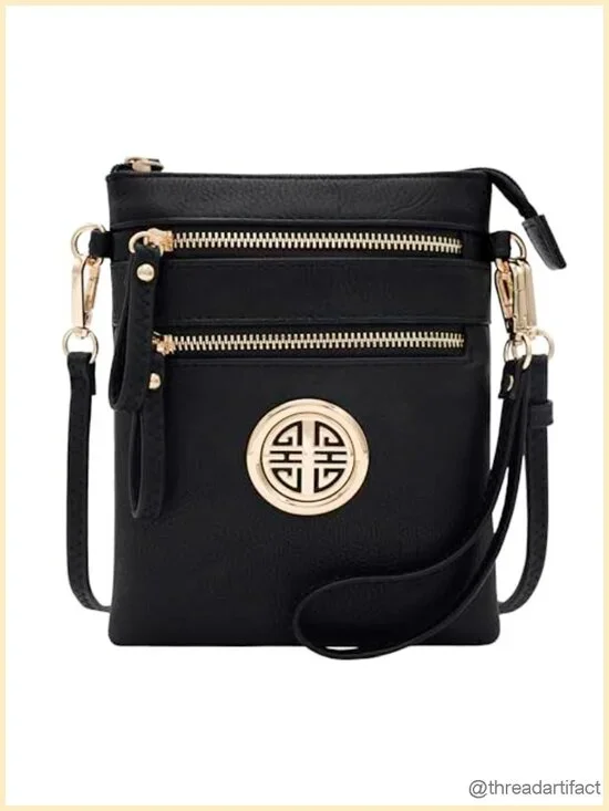 Faux Leather Multi-Zipper Crossbody Bag with Detachable Wristlet