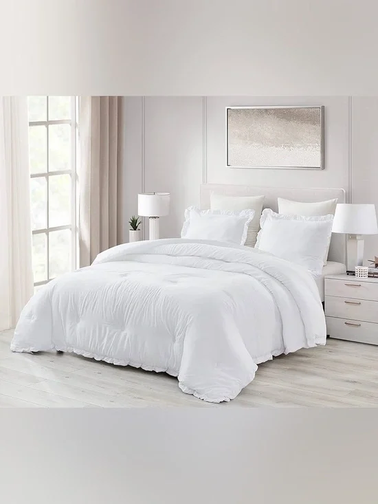 White Queen 3 piece Comforter Set - Plush Down Alternative Bedding