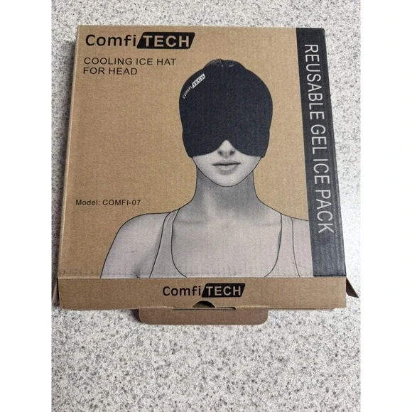 ComfiTech Cold Compression Headache Relief Hat 1 Reusable Gel Ice Pack Black NEW