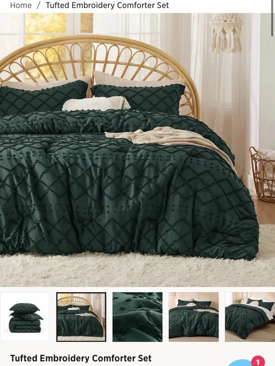 Bedsure Tufted Embroidery Comforter Set Green size king 90x104
