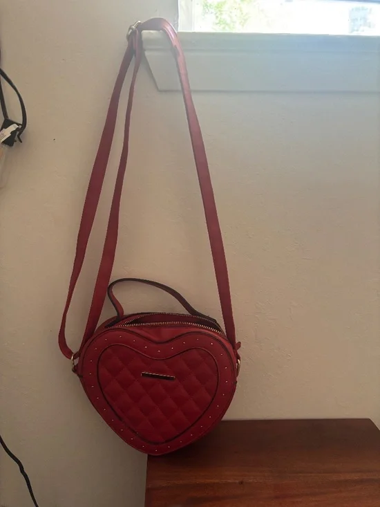 Primark Quilted Red Heart Crossbody Bag with Studded Trim