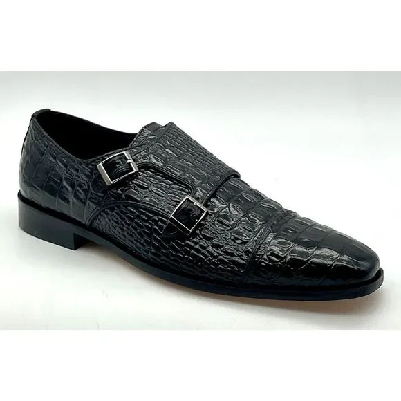 Stacy Adams Golato Black Men Size 11.5M  Monk Strap Leather Croc Print‎