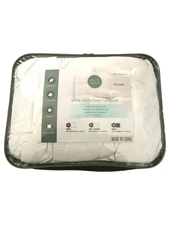 NEW puredown Natural White Goose Down Comforter King Size 104x88 233 TC Cotton