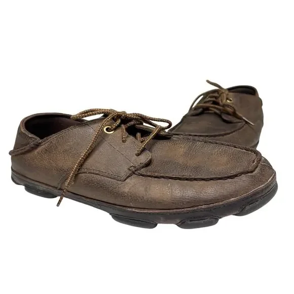 Olukai Hamakua Poko Brown Leather Moc Toe Collapsable Heel Oxford Shoes 10