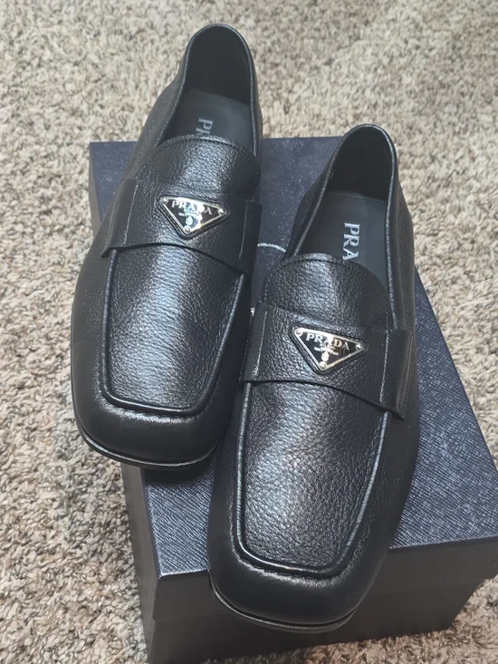 Prada Black Leather Men's Penny Loafers