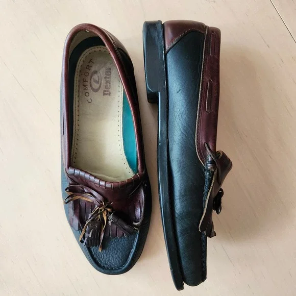 Vintage Dexter Tassel Loafers Mens 11 Leather Dark Green Brown Prep Academia