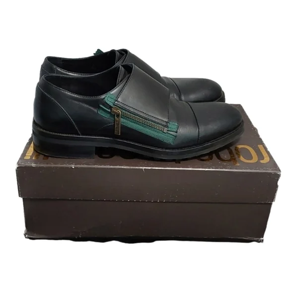 ROBERTO CAVALLI BLACK & GREEN‎ MEN'S BROGUE SLIDE ON DRESS SHOES SIZE 42 ITALIAN
