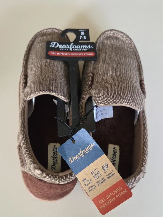 dearfoams Men’s Brown Slip-On Loafers with Plush Interior