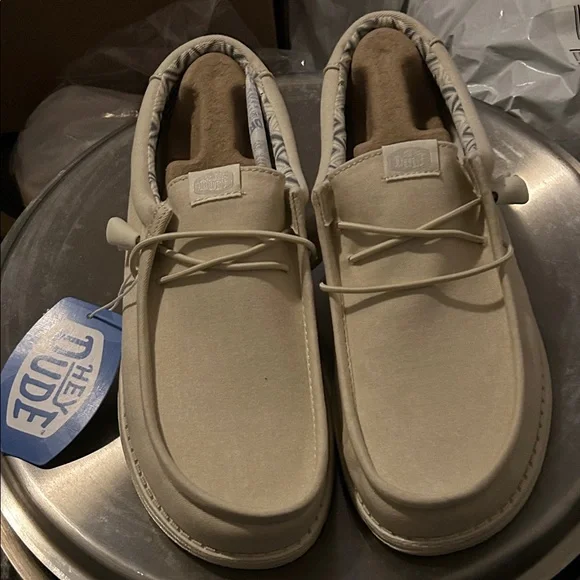 Hey Dude Men’s Slip-On Loafers in Light Beige Canvas
