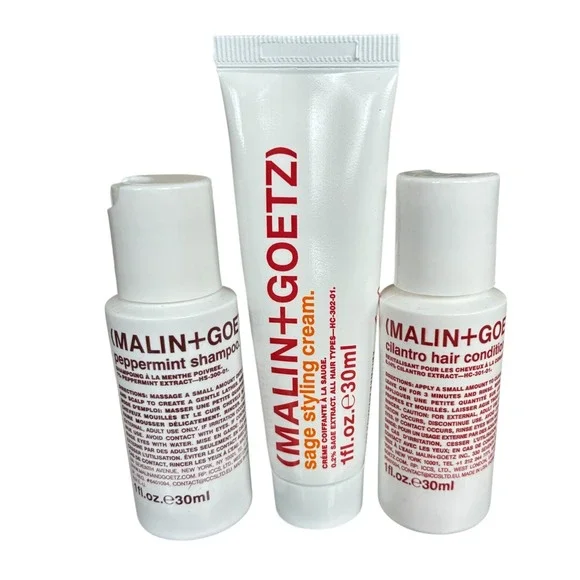 MALIN+GOETZ Travel Hair Set Peppermint Shampoo Cilantro Conditioner Sage‎ Cream