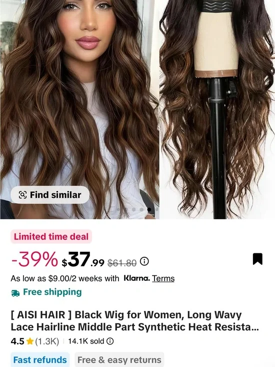 Long Wavy Black Middle-Part Synthetic Wig