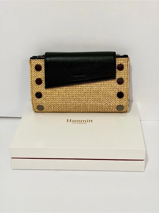 Hammitt Levy Leather Wallet/Crossbody in Chaparral Raffia With Gunmetal Hardware