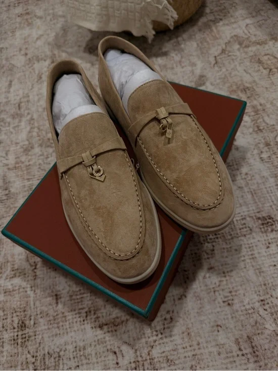 Loro Piana Tan Suede Bit-Accent Slip-On Loafers
