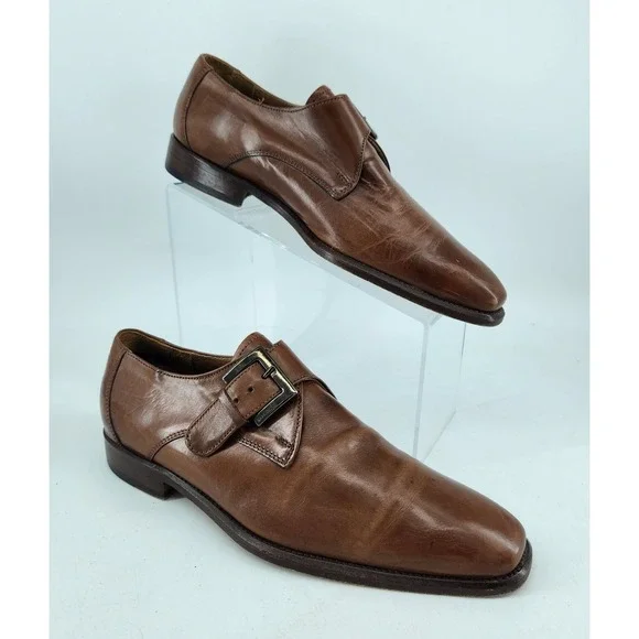 Mario Bruni Single Monk Strap Dress Shoes Mens EU 39 US 6.5 Brown Leather Italy