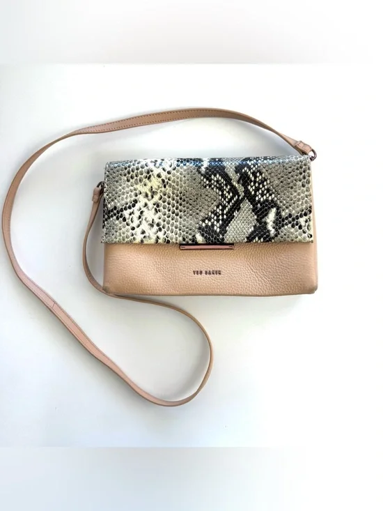 Ted Baker Alani Pink Leather Snakeskin Embossed Crossbody Shoulder Bag Glam Y2K