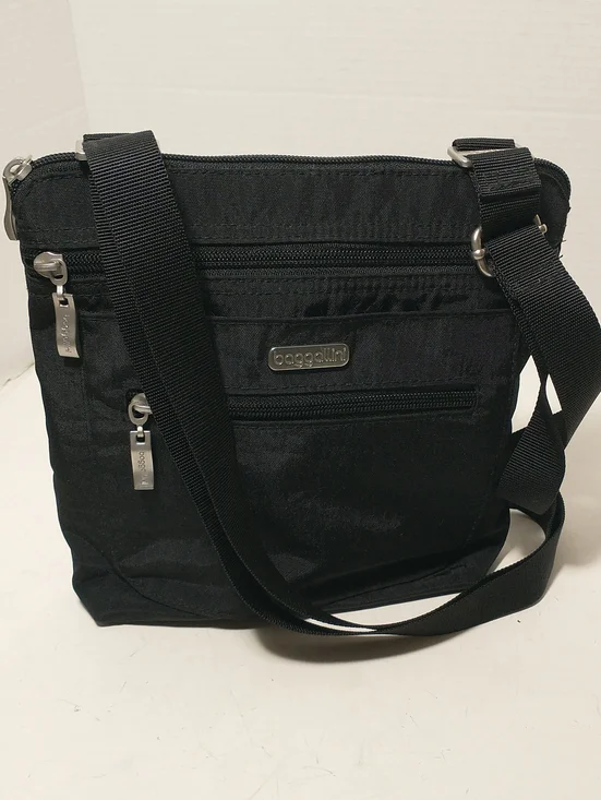 Baggallini Black Nylon Crossbody, Adjustable Straps, Multiple Pockets, 8.5