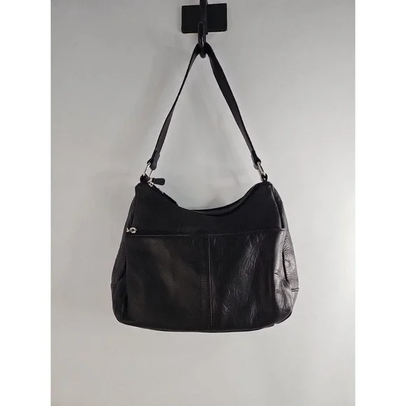 Croft&Barrow Women's Leather Shoulder Bag Purse Black Silver Hardware