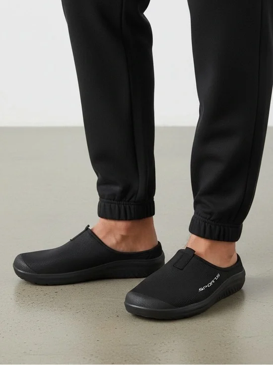 Mens Black Walking Slip On Shoes Sneakers Open Back Size 9 New