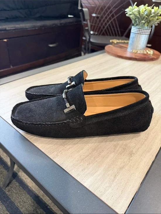 DC Men’s Black Suede Slip-On Loafers with Silver Bit
