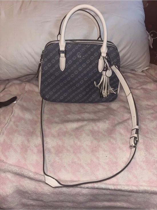 Nine West Navy and Cream Chain-Print Dome Crossbody Bag