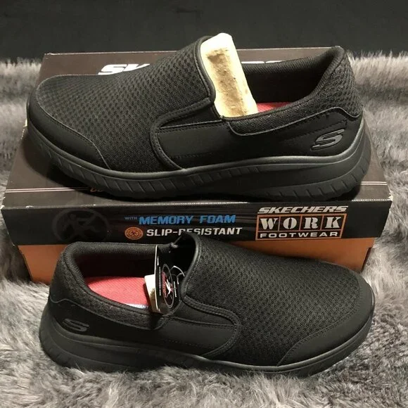 Skechers Men’s Squad Chaos SR Urgran Black Wide Fit Slip Resistant Size 11.5