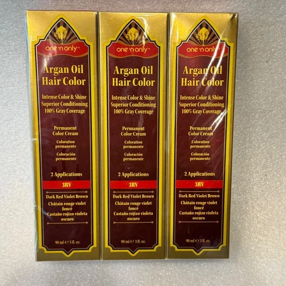 One 'n Only Argan Oil Permanent Hair‎ Color 3RV Dark Red Violet Brown 3oz 3-Pack