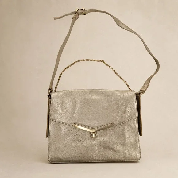 Botkier Metallic Champagne Leather Crossbody Bag‎ Chain Handle Turnlock Closure
