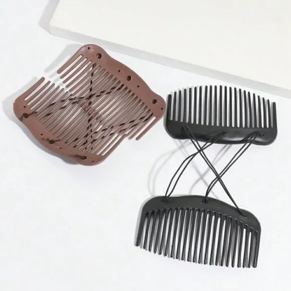 Black Double Hair Comb Elastic Bun Updo