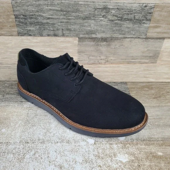 Toms Navi Mens Dress Shoes Sz 8.5 D Casual Black Leather Suede Lace Up Oxford