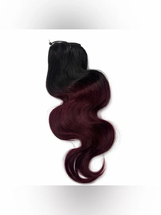 14 Inch Ombre Body Wave  Black & Burgundy Clip in hair extensions.