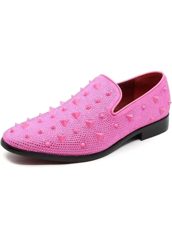 Matrocharm Men's Pink Rubber Vintage Spike Rhinestone Loafer Slip On Party Shoes
