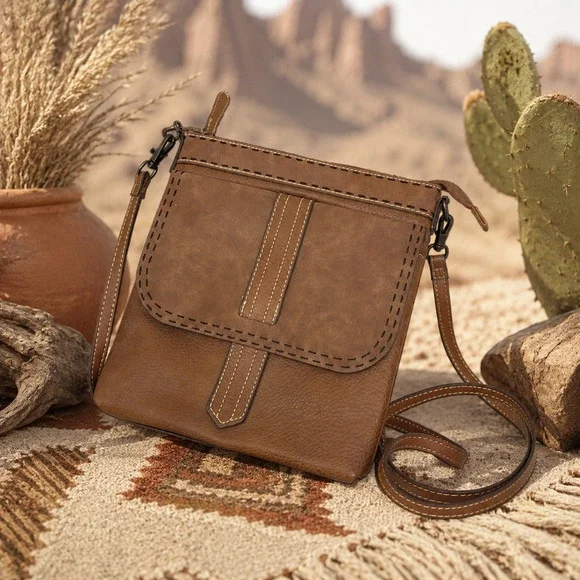 Tony Lama Brown Western Crossbody Bag Rustic Faux Leather Purse Concealed Carry