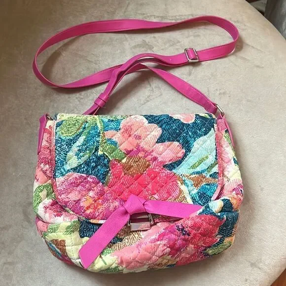 LN! Vera Bradley Fuscia Barbie Floral Pink Cotton Crossbody Shoulder Handbag!