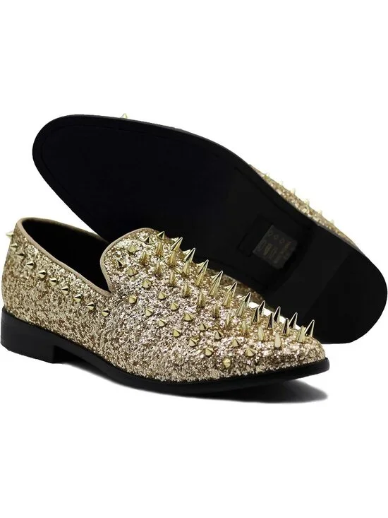Enzo Romeo Men's Gold Rubber Sole Vintage Loafers Slip On Classic Tuxedo Shoes