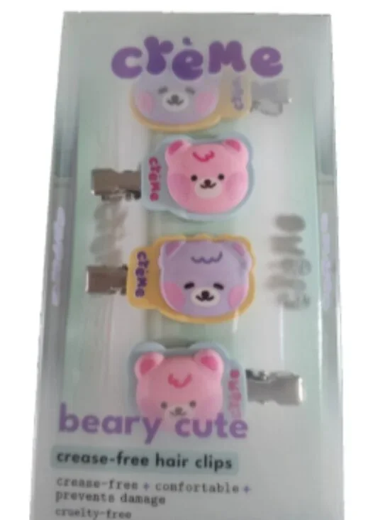 Crème Beary Cute Pink & Purple Bear Crease Free Hair Clips- 4 Piece