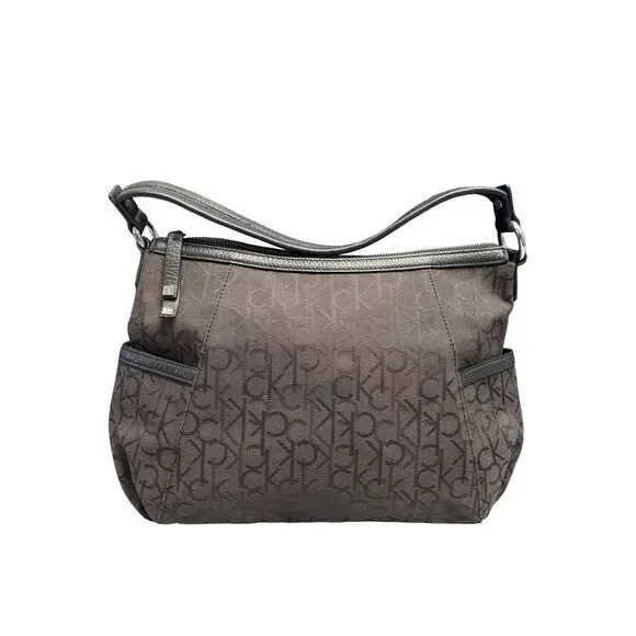 Calvin Klein Hobo‎ Bag Womens Black Canvas Shoulder Strap Silver Hardware