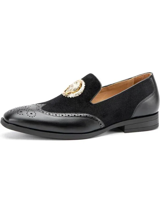 JITAI Men's Black60 Rubber Loafer Metal Lion Head Buckle Comfortable Party Shoes
