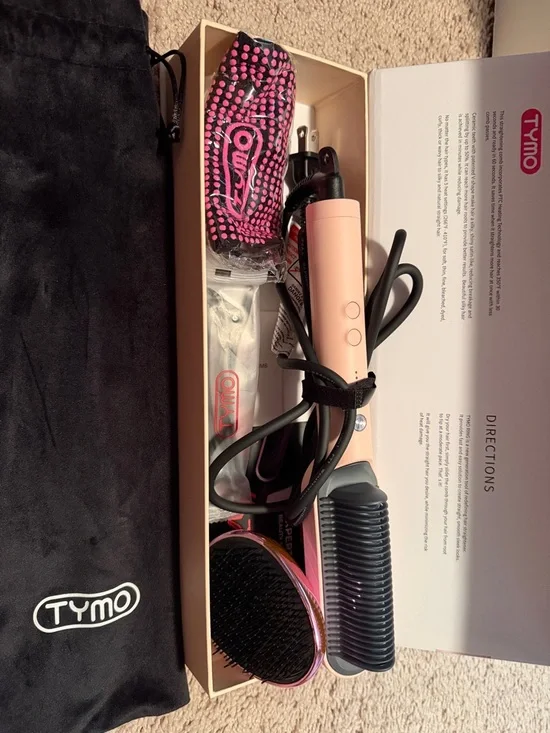 TYMO Pink Hair Straightening Brush - Compact Heated Styling Tool