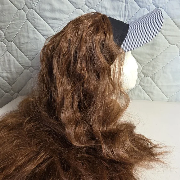 Real Long Wavy Baseball Cap with Hair Hat Hair Extensions Full Head