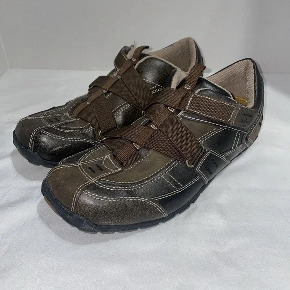 American Eagle Mens Brown Faux Leather Loafers Hook Loop Strap Shoes Size 10