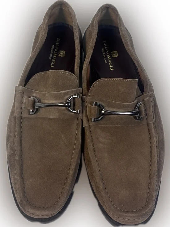 Bruno Magli Rocky Taupe Suede Horsebit Loafers Men Size 11 M Italy Slip On Shoe