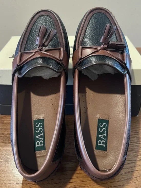 MEN’S NIB G.H. Bass Plato Drop TS Men’s Loafers Black/Brown 9.5 EEE (Extra Wide)