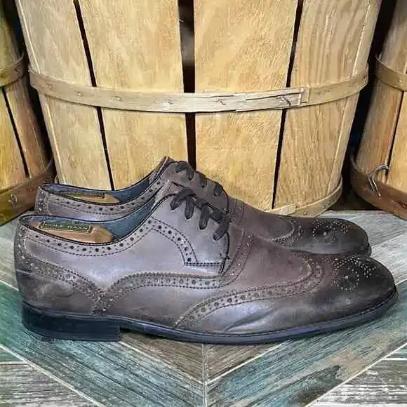 John Varvatos Brogue Wingtip Perforated Brown Leather Oxfords US Mens Size 10