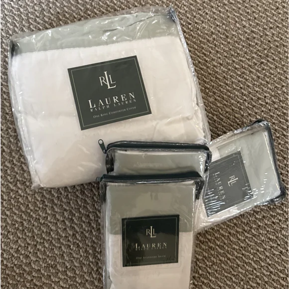 New Vtg RALPH LAUREN WENTWORTH CUFF EUCALYPTUS King Duvet & 3 STD Pillow Shams