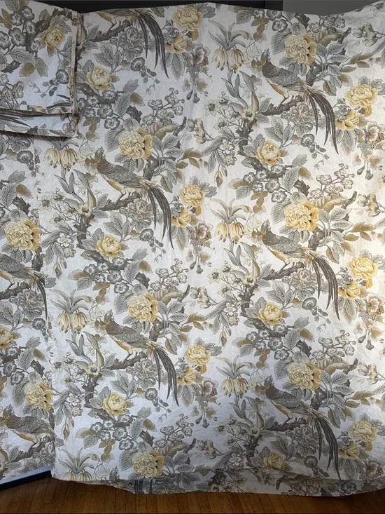 Elegant Pottery Barn, Chinoiserie, Linen, Peacock, Queen Duvet, Sham Set  EUC