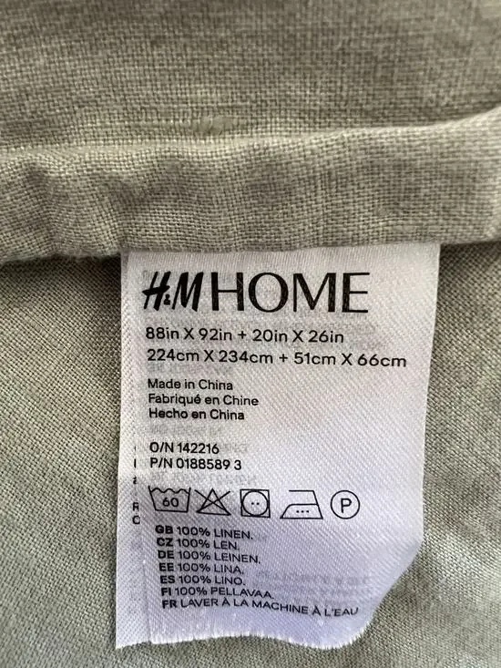 H&M HOME 100% Linen Duvet Cover Queen 88x92” Sage Green