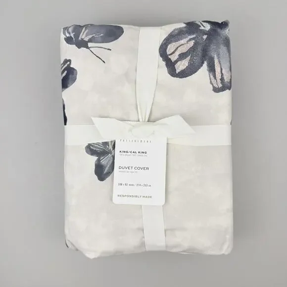 Pottery Barn Butterfly Kisses Duvet Cover KING / CAL KING Cream Cotton Percale