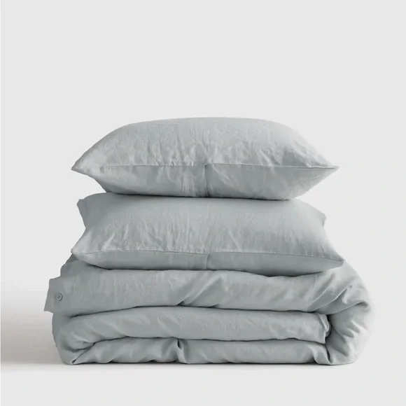 Quince Pale Blue/Green 100% Linen Duvet Cover & Pillowcase Set New- King