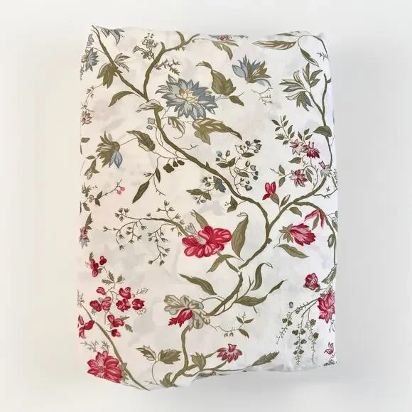 Pottery Barn Queen Full Size Red Blue Green Jacobean Floral Vine Duvet Cover