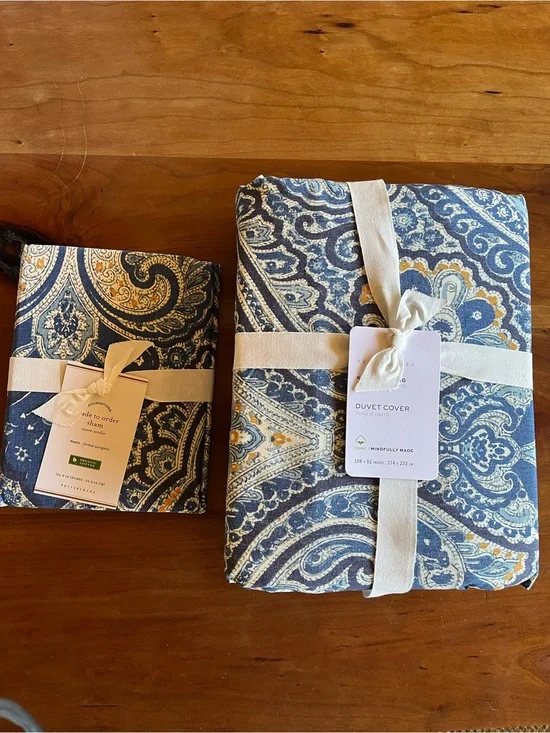 Pottery Barn “Beale” Blue Paisley King/Cal King Duvet Cover + 1 Euro Sham NWT